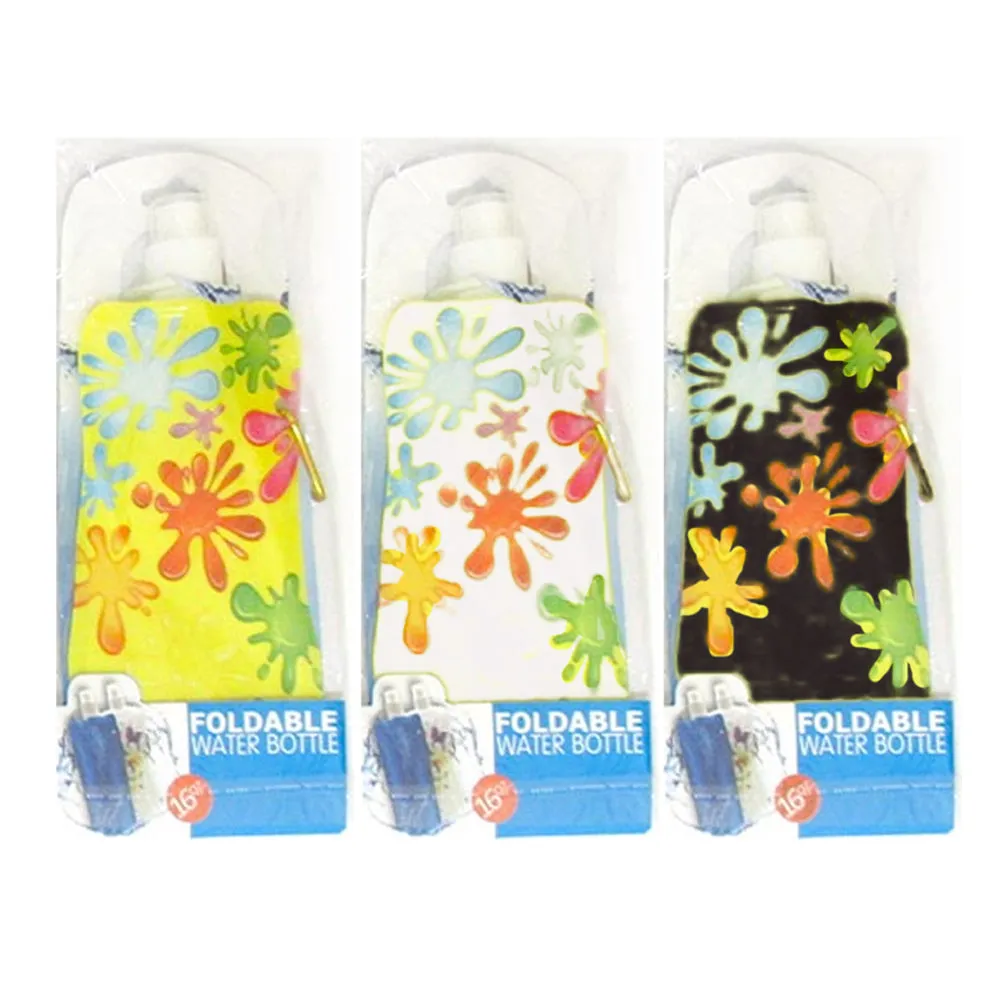 1 Folding Water Bottle Collapsible Foldable Carabiner Reusable Camping BPA Free