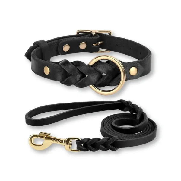 100% leather - Collar and leash set for dogs