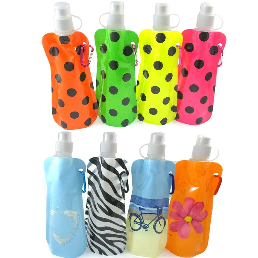12 Pcs Multicolor Flexible Collapsible Foldable Reusable Water Bottles Ice Bag !