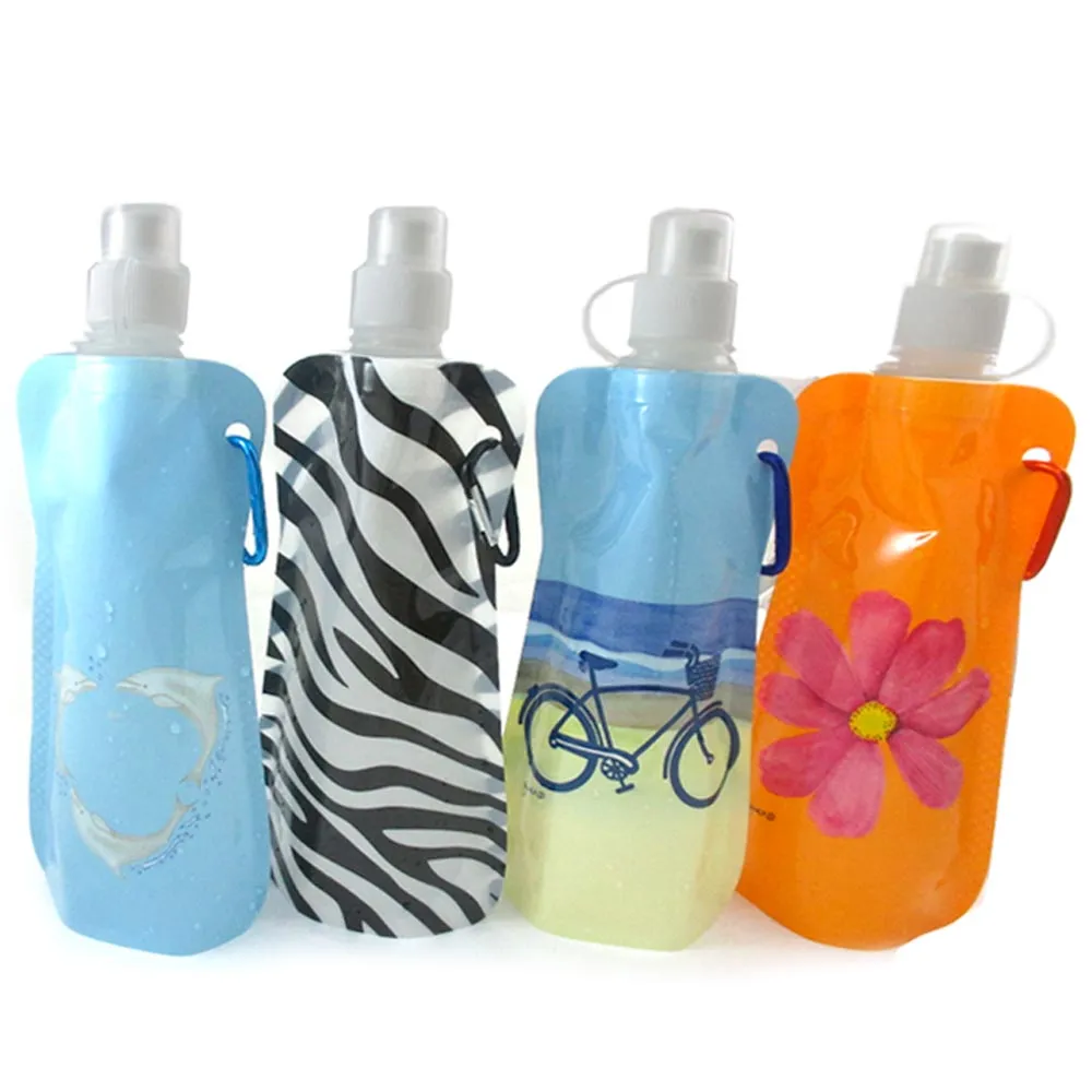 12 Pcs Multicolor Flexible Collapsible Foldable Reusable Water Bottles Ice Bag !