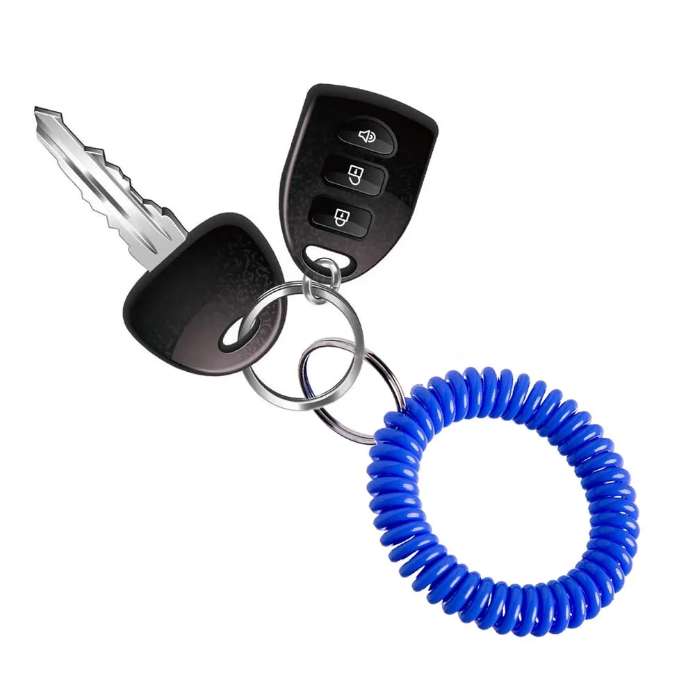 12Pc Spring Spiral Wrist Coil Key Chains Band Key Ring Wrist Band Stretchable