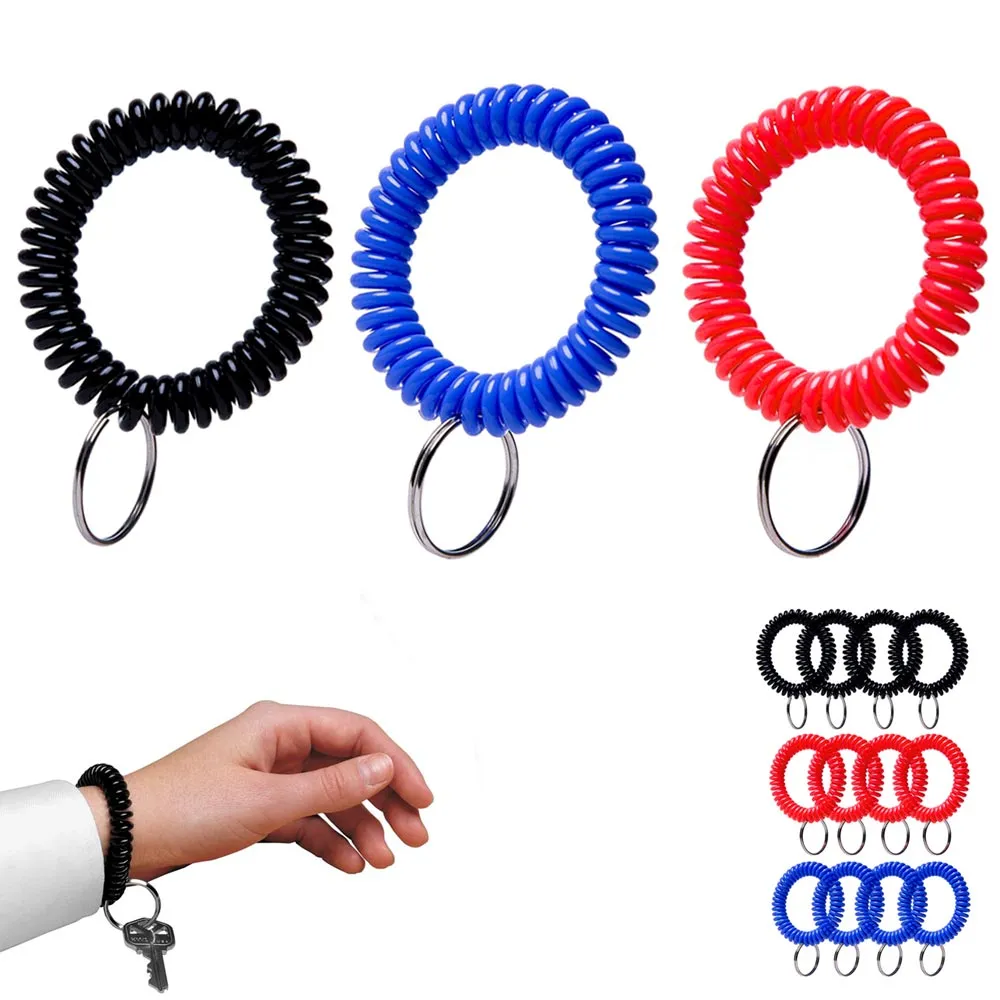 12Pc Spring Spiral Wrist Coil Key Chains Band Key Ring Wrist Band Stretchable