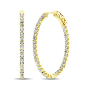 14K Yellow Gold Diamond In and Out Hoop Earrings