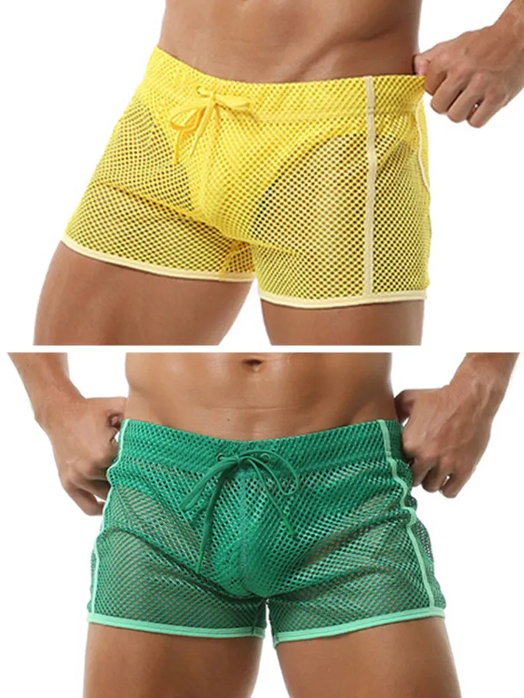 2 Pack Men's Hollow Out Breathable Lounge Sports Shorts