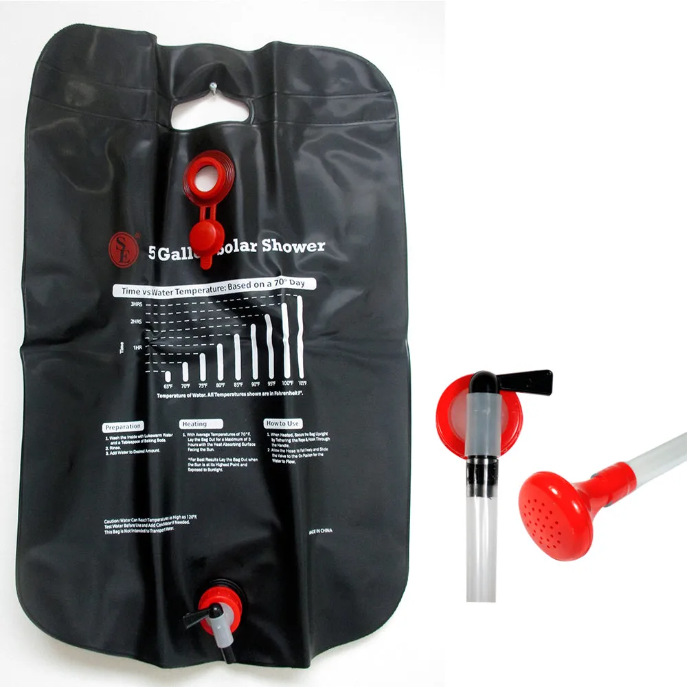 5 Gallon Portable Shower Outdoor Camping Hiking Solar Energy Heated Pipe Bag New