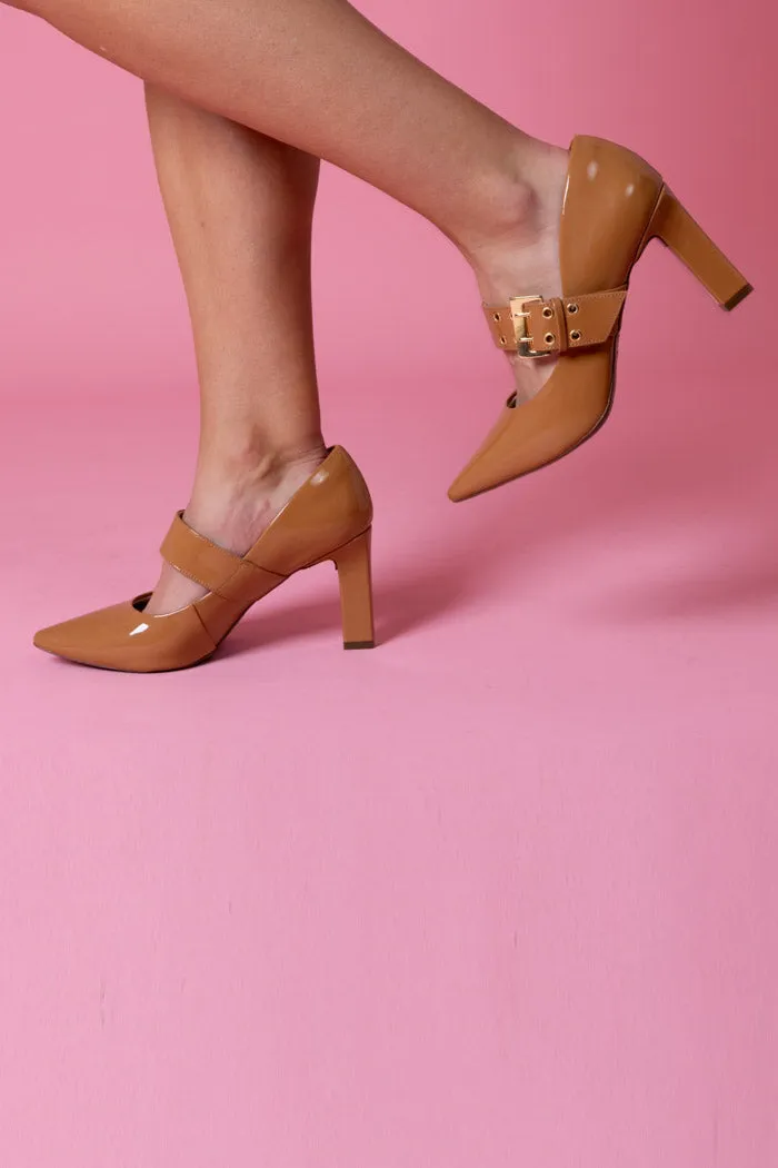 Ana Heel Patent Tan