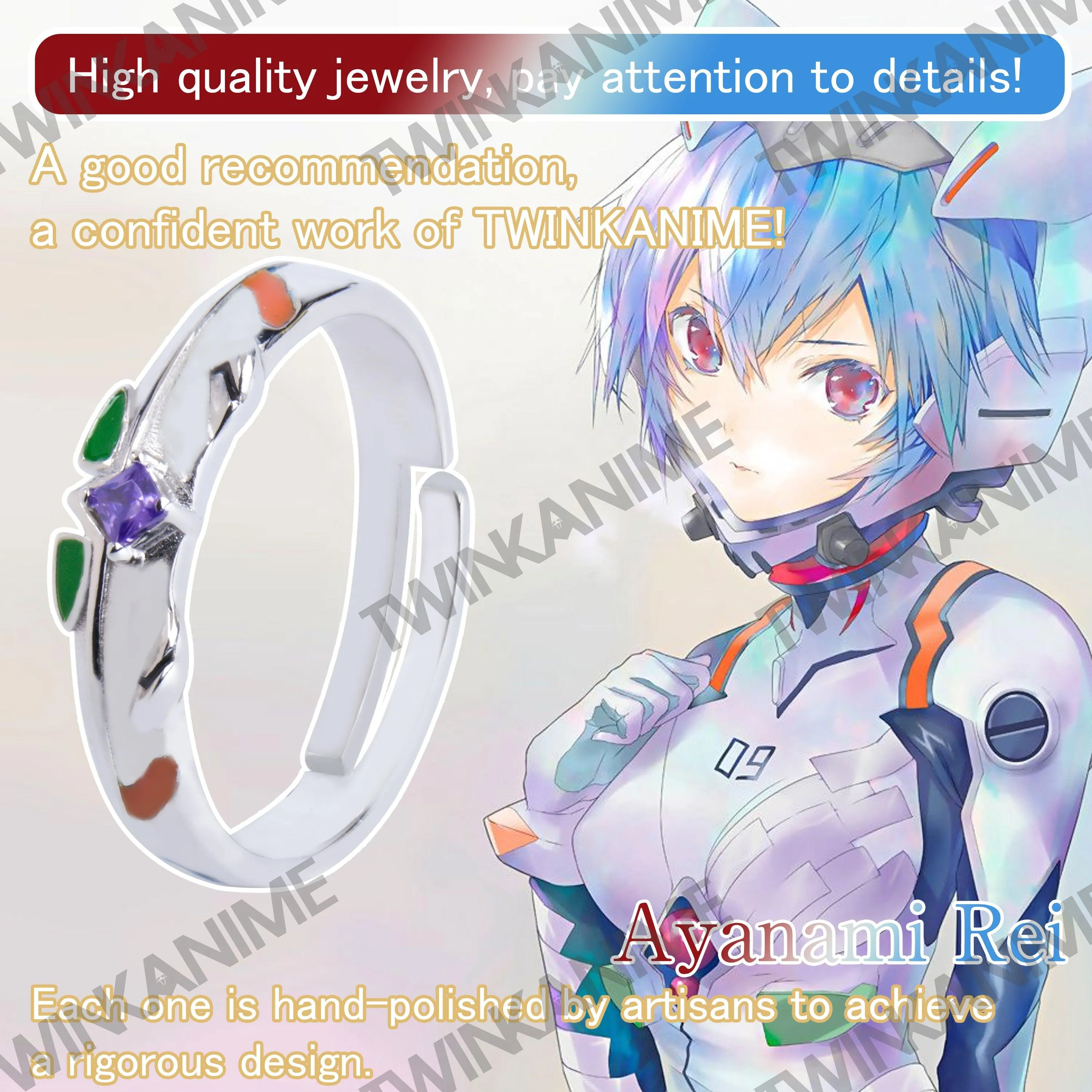 Anime EVA Ayanami Rei S925 Adjustable Ring