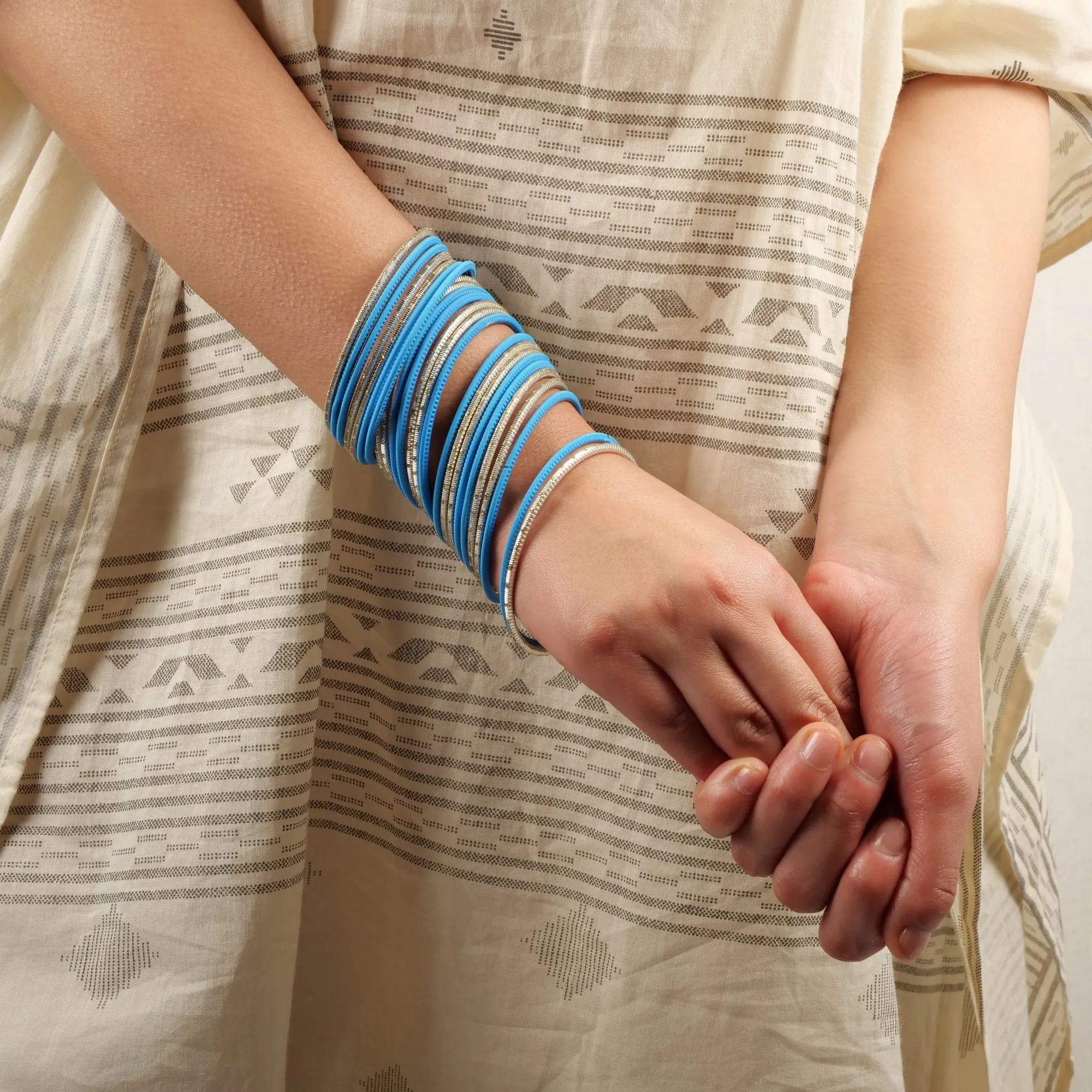 Azure Light Blue and Gold Bangle Stack