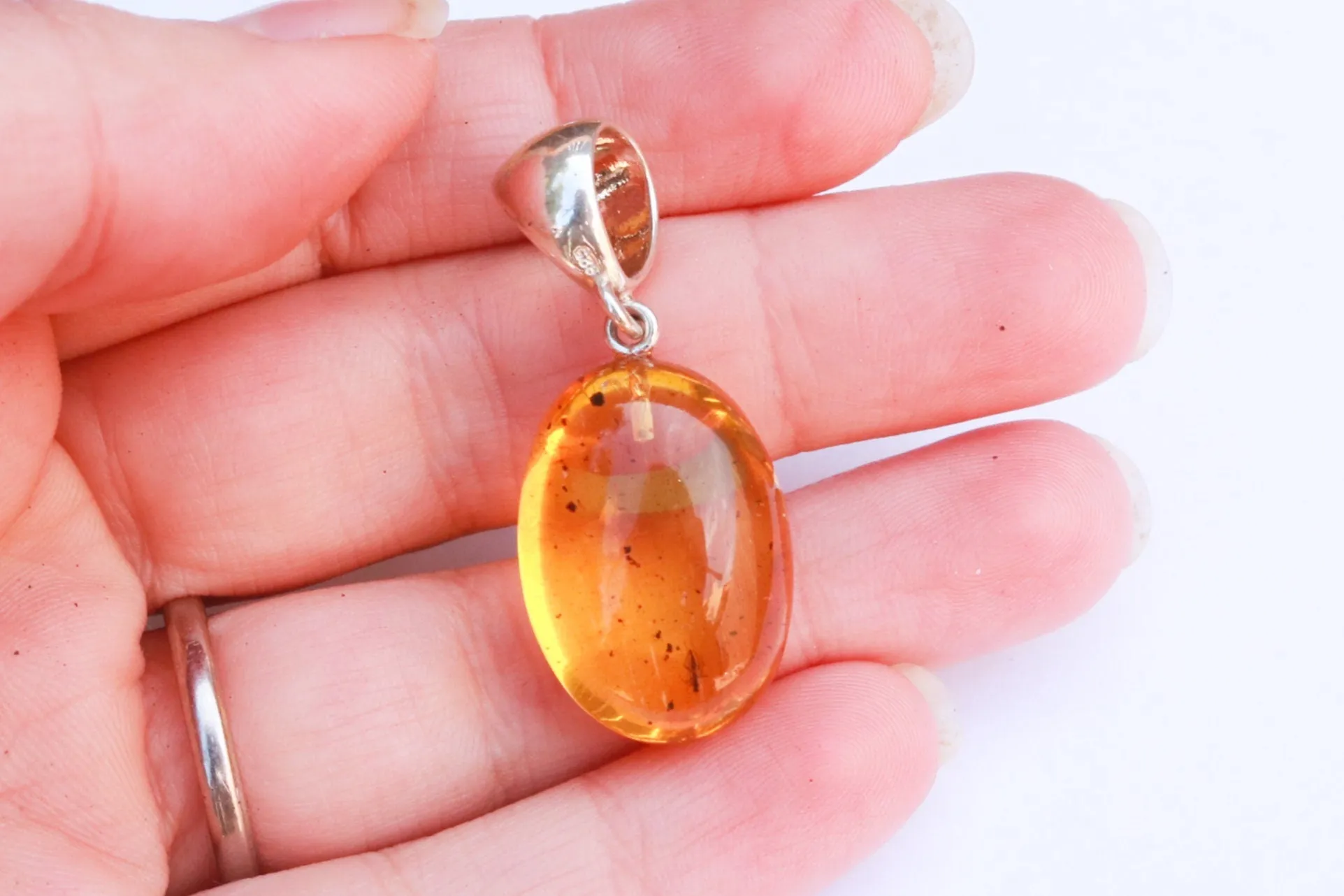 Baltic Amber Pendant with Fossil Insect Oval Yellow Natural Inclusions 1.55" 26.2 gram