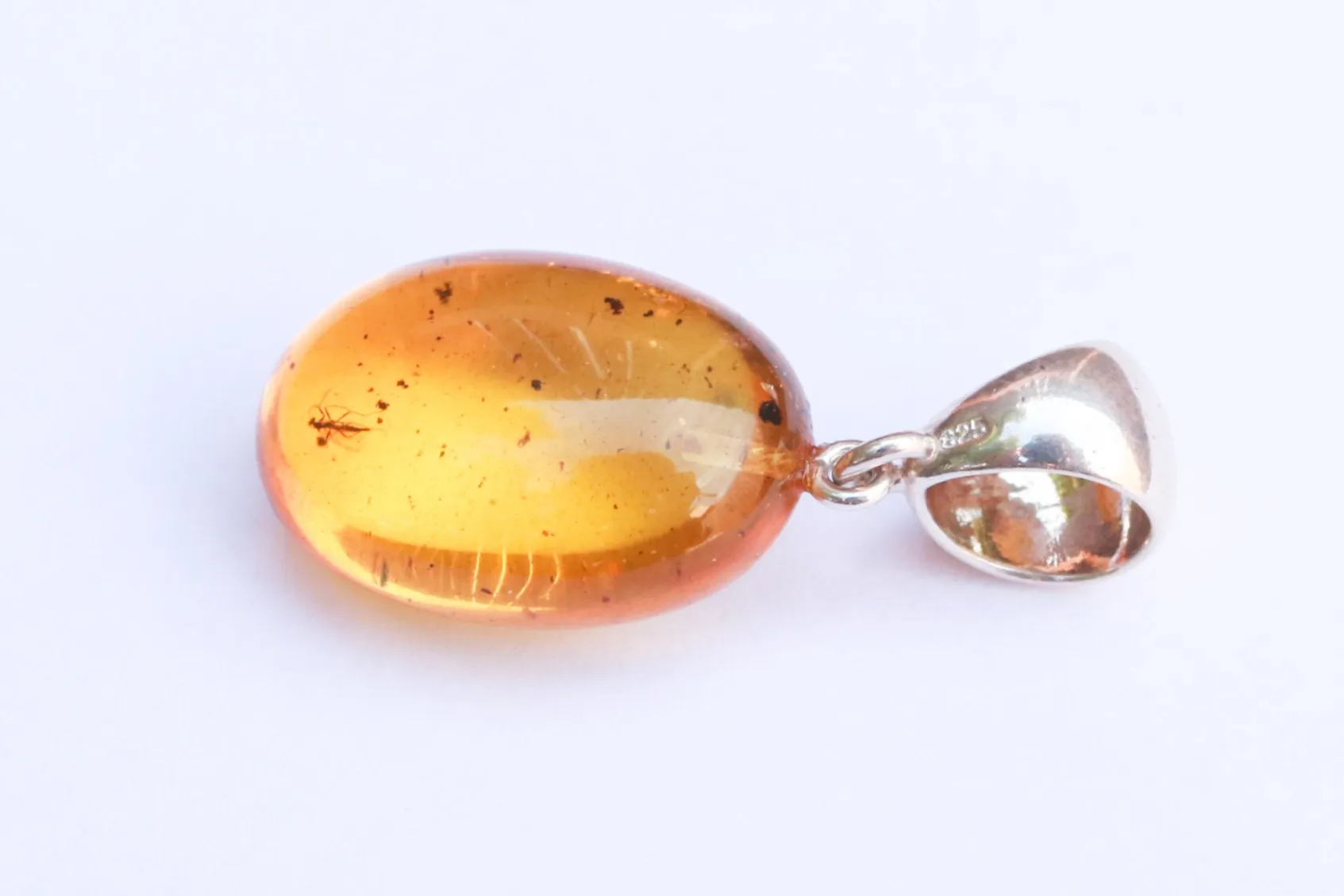 Baltic Amber Pendant with Fossil Insect Oval Yellow Natural Inclusions 1.55" 26.2 gram