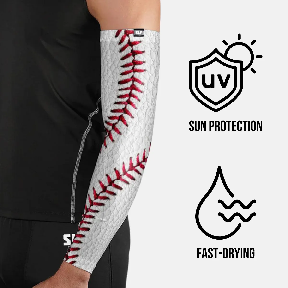 Baseball Lace White Leather UV Arm Sleeves (pair)