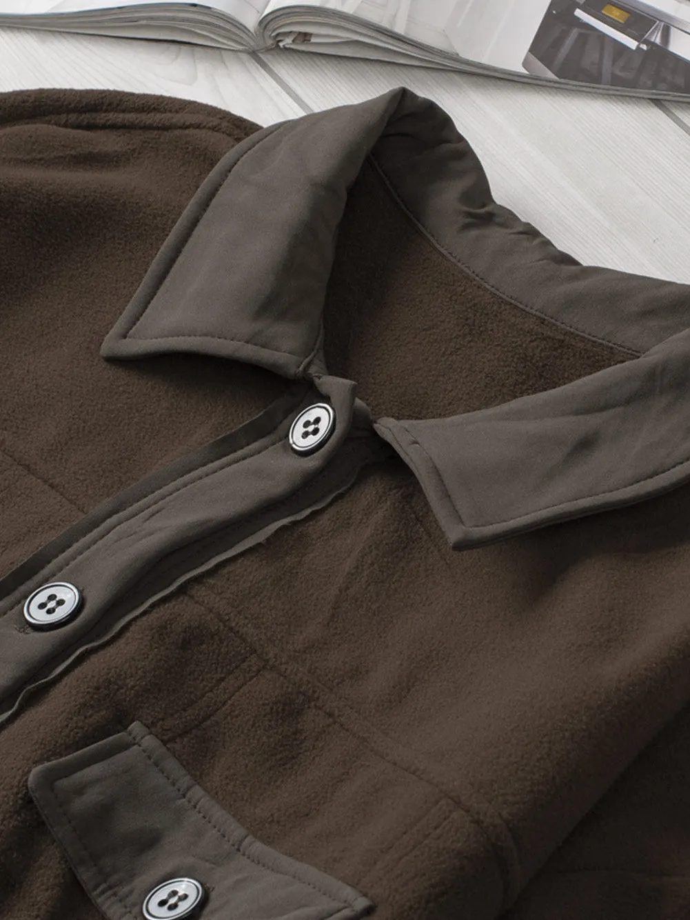 Brown Plush Fleece Button-Up