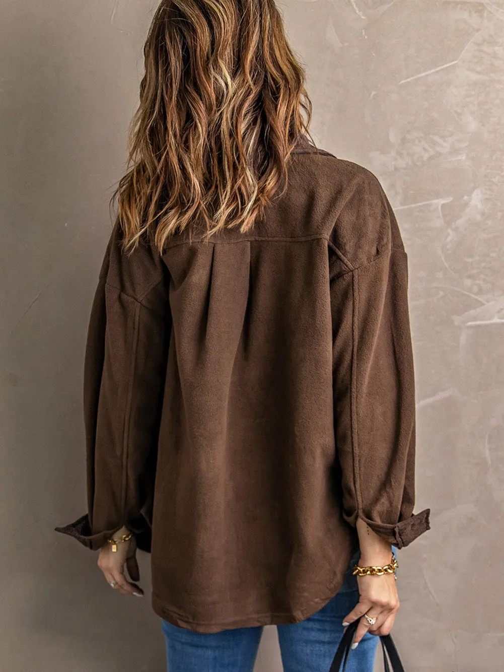 Brown Plush Fleece Button-Up