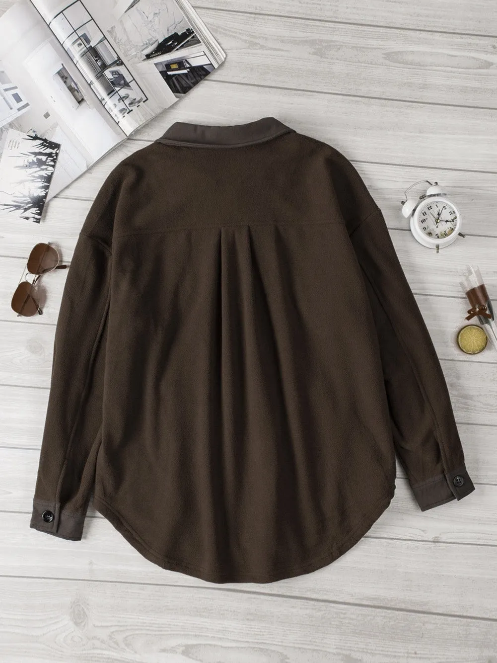 Brown Plush Fleece Button-Up