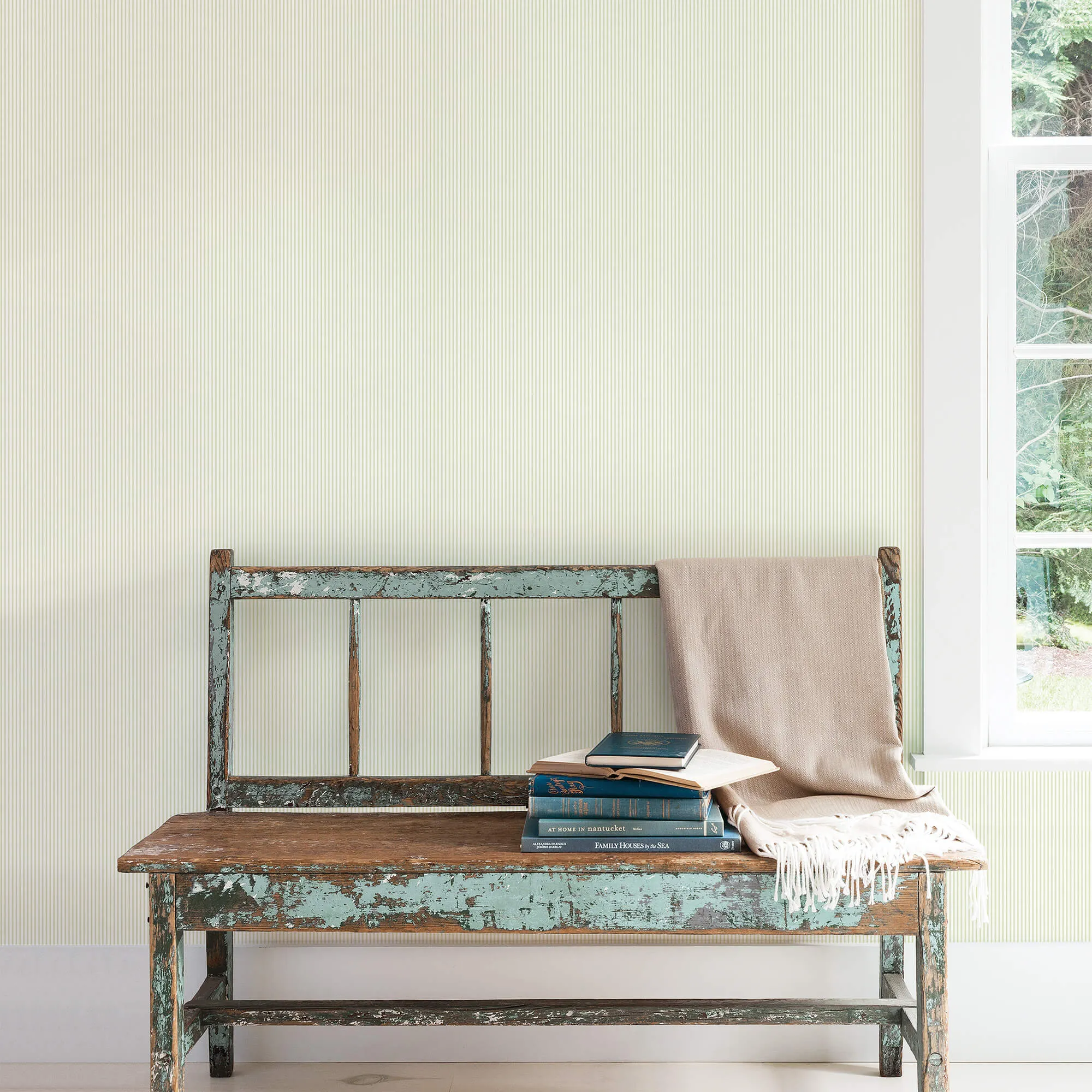 Candy Stripe Sage Wallpaper from the Small Prints Collection