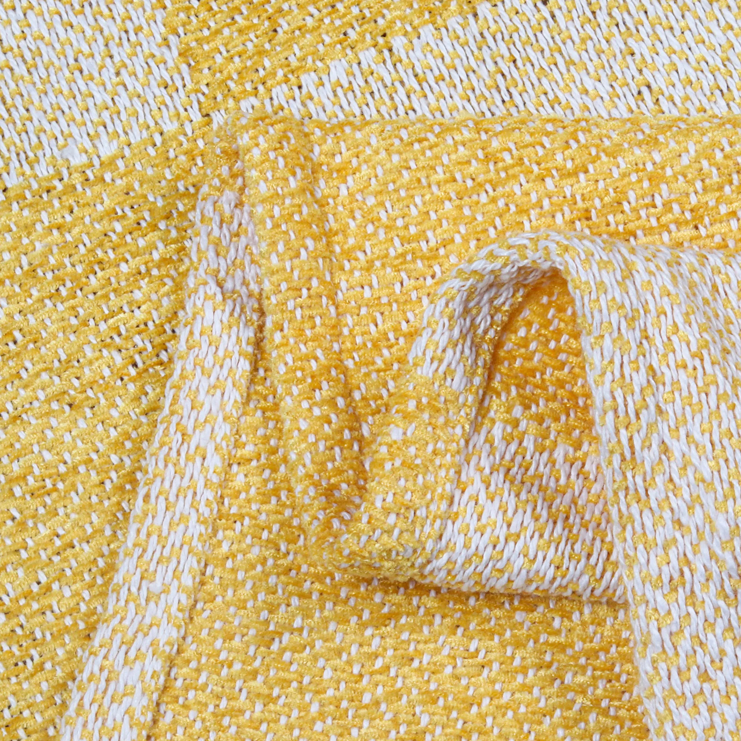 Cazimo Soft Chenille Cotton Throw with Fringe Tassels for Bedroom/Living Room/Drawing Room || Summer Collection Throw Blanket for Sofa/Bed/Couch/Chair || 50 x 60 inches, Yellow