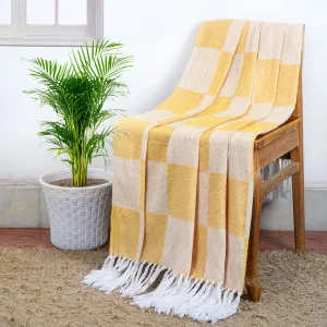 Cazimo Soft Chenille Cotton Throw with Fringe Tassels for Bedroom/Living Room/Drawing Room || Summer Collection Throw Blanket for Sofa/Bed/Couch/Chair || 50 x 60 inches, Yellow
