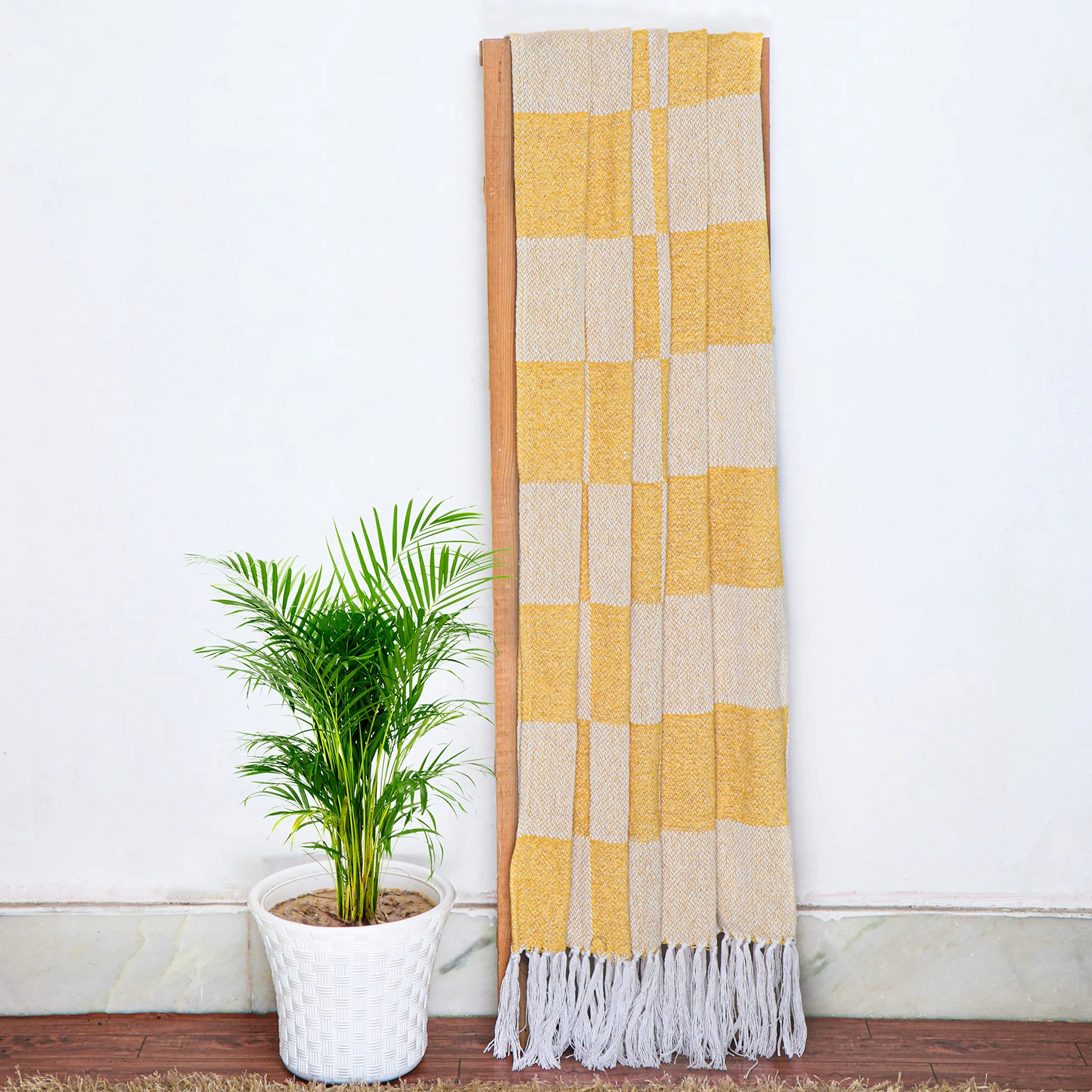 Cazimo Soft Chenille Cotton Throw with Fringe Tassels for Bedroom/Living Room/Drawing Room || Summer Collection Throw Blanket for Sofa/Bed/Couch/Chair || 50 x 60 inches, Yellow