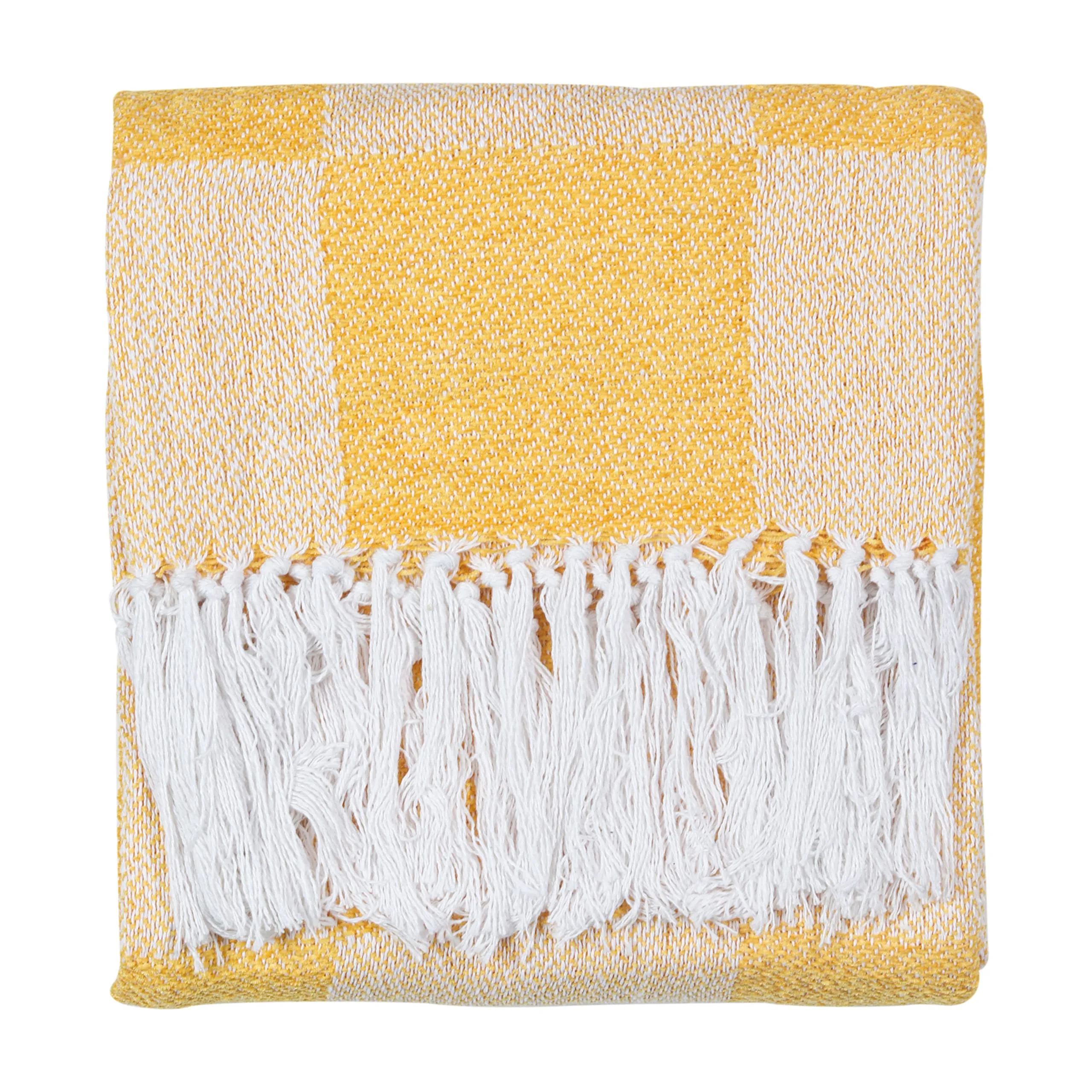 Cazimo Soft Chenille Cotton Throw with Fringe Tassels for Bedroom/Living Room/Drawing Room || Summer Collection Throw Blanket for Sofa/Bed/Couch/Chair || 50 x 60 inches, Yellow