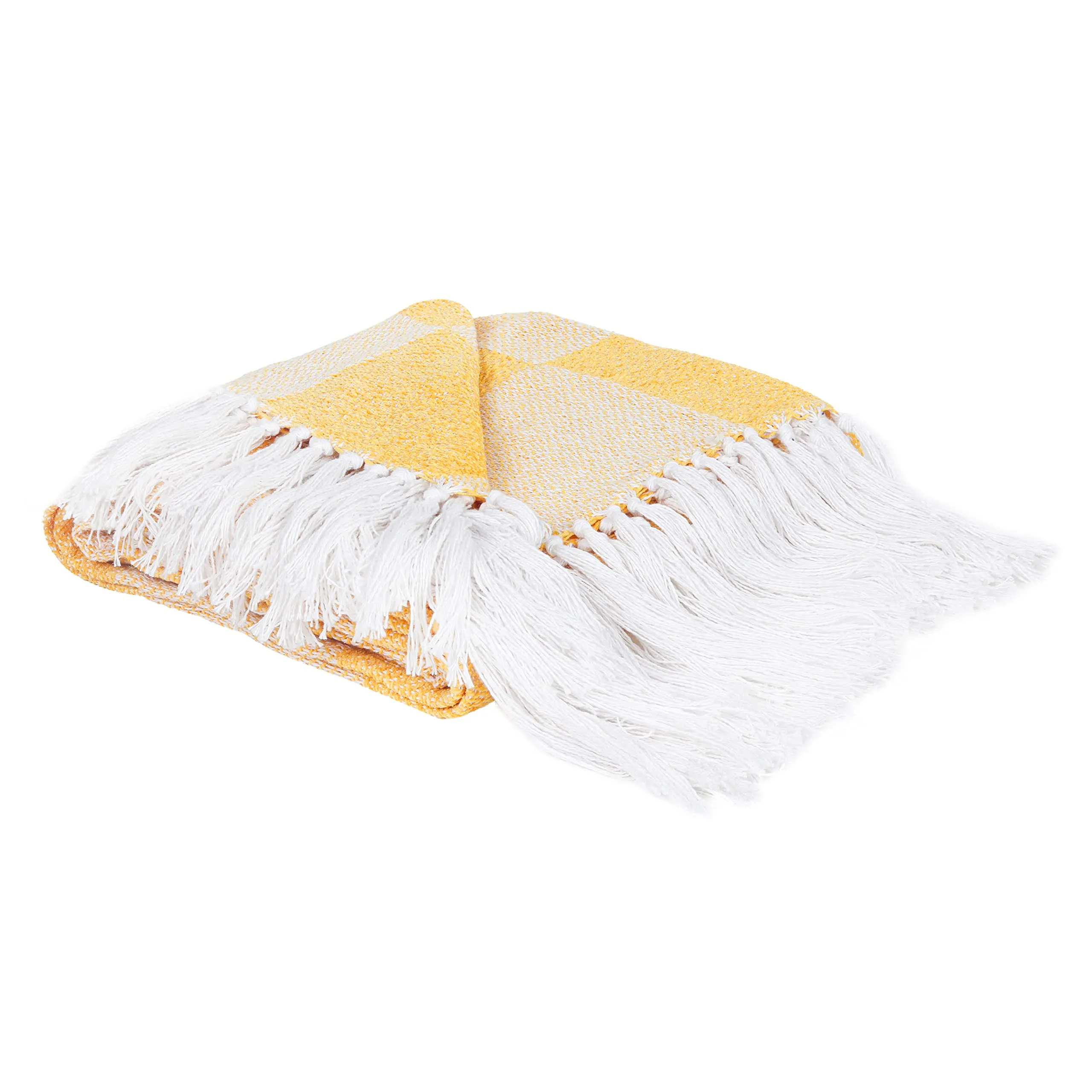 Cazimo Soft Chenille Cotton Throw with Fringe Tassels for Bedroom/Living Room/Drawing Room || Summer Collection Throw Blanket for Sofa/Bed/Couch/Chair || 50 x 60 inches, Yellow