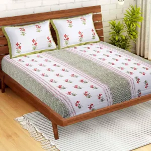 Ethnic Lakeerein Printed Bedsheet - Green