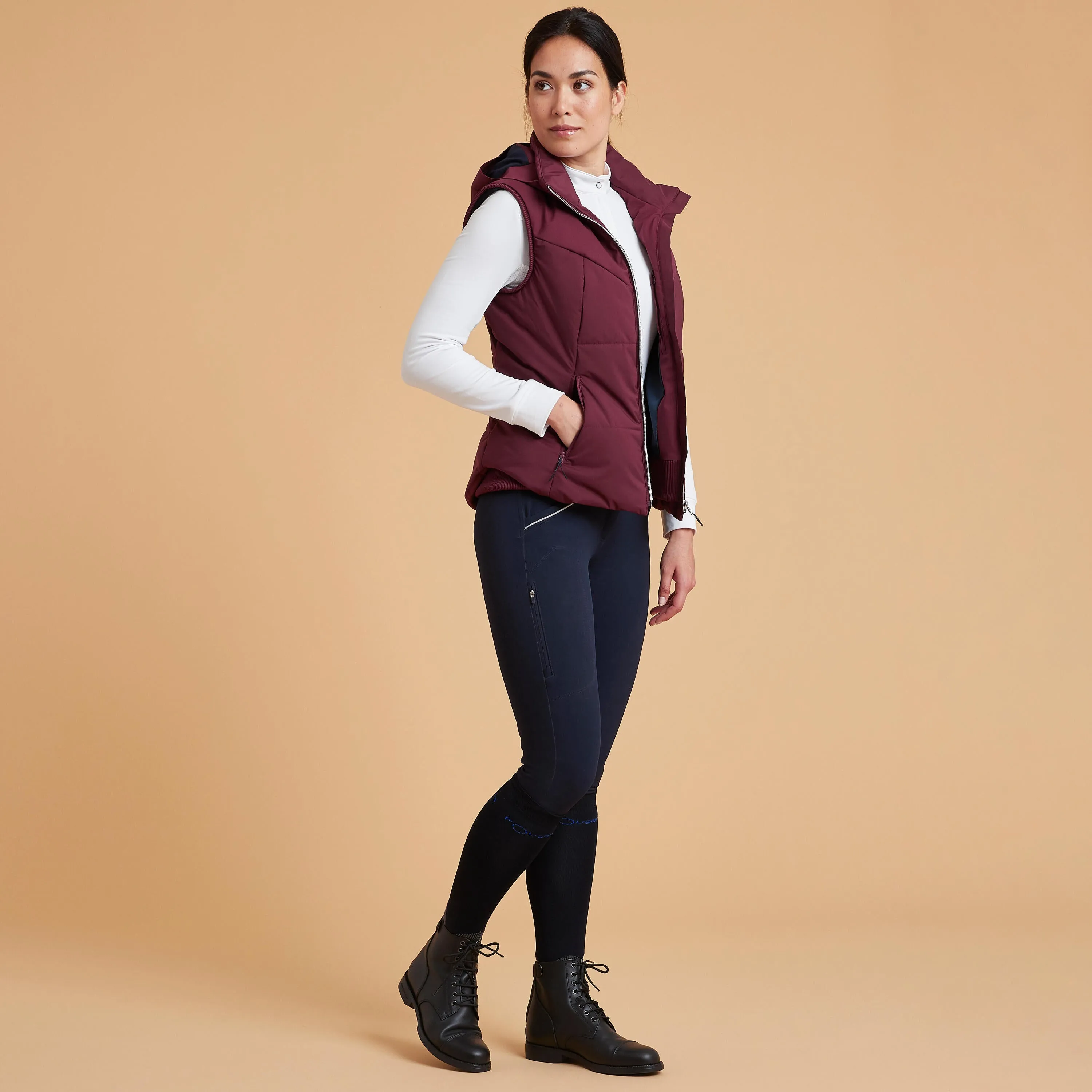 Fouganza women's riding vest, dark burgundy