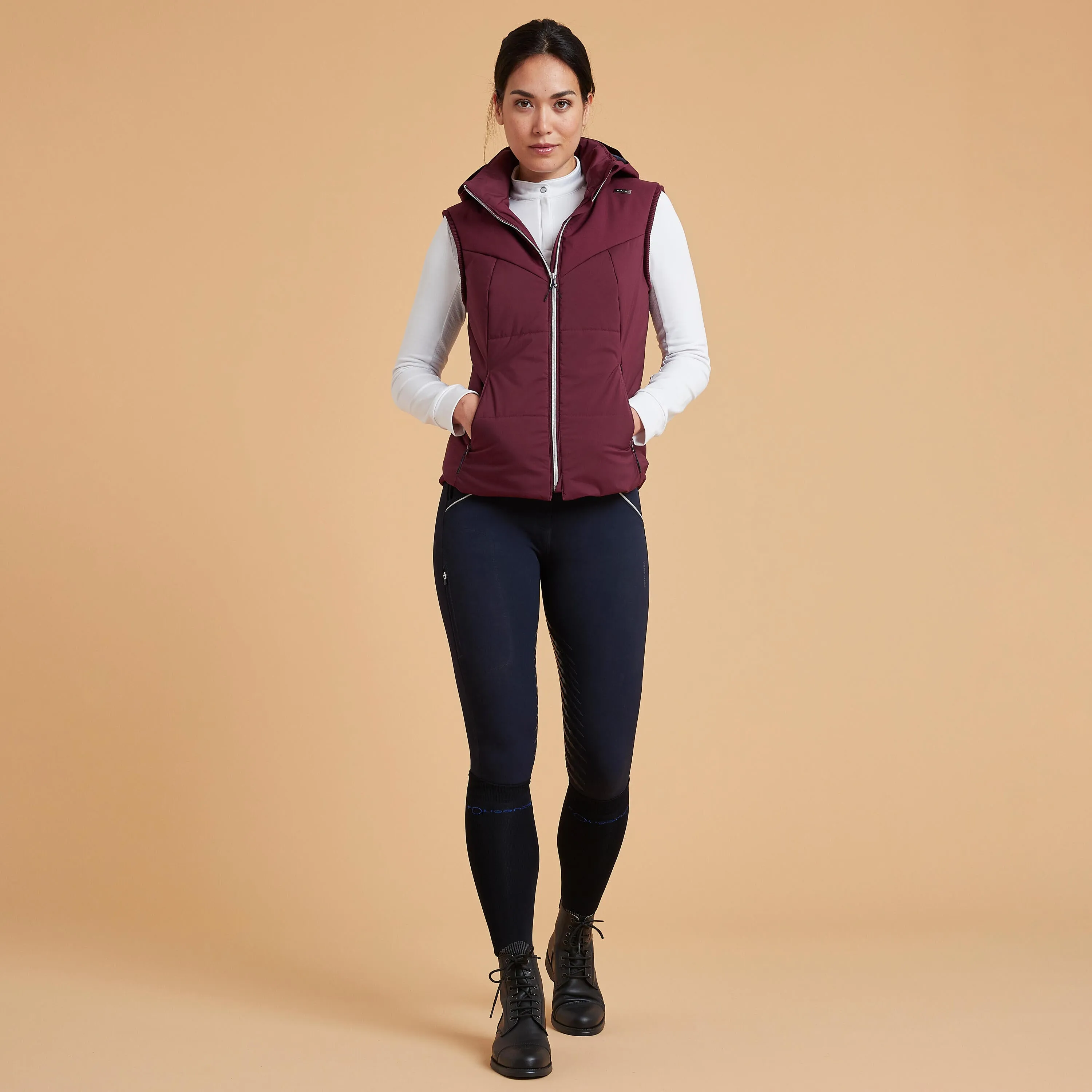 Fouganza women's riding vest, dark burgundy