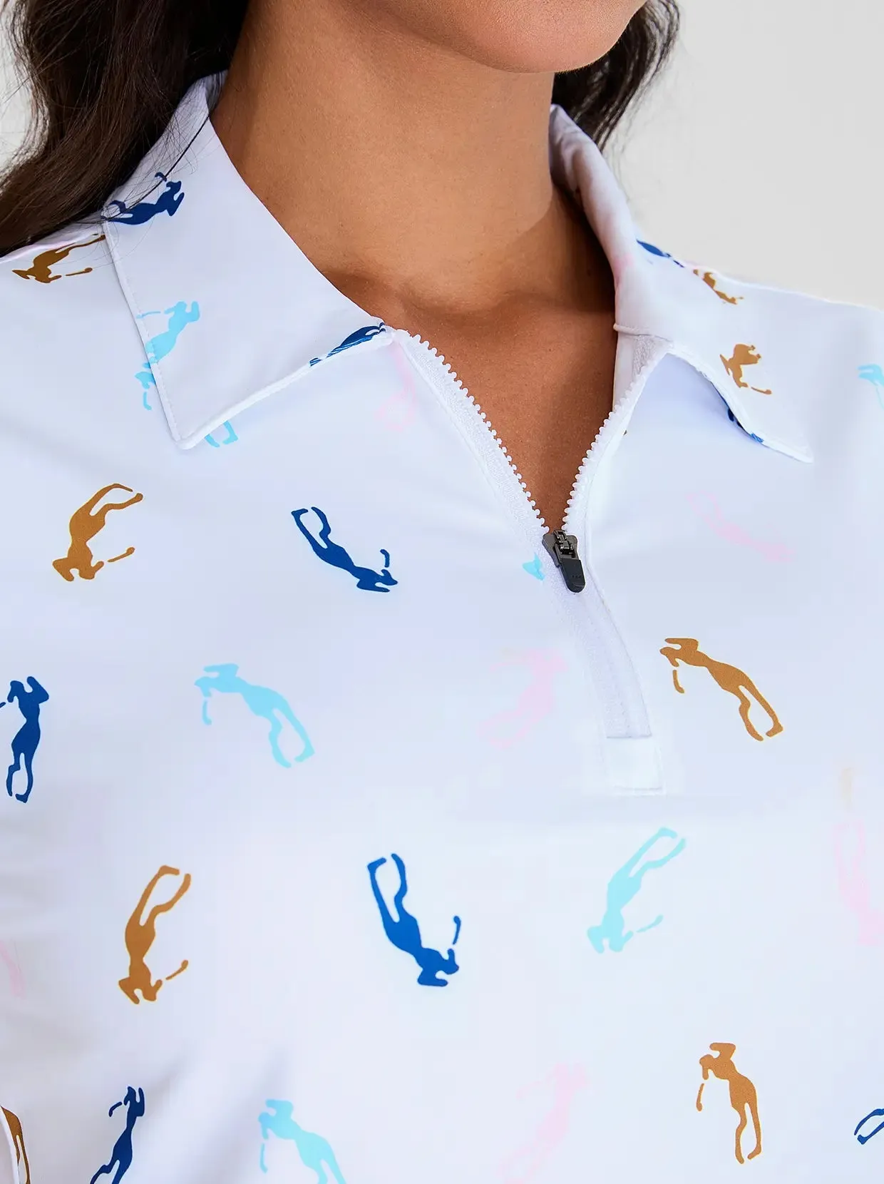 Golfer Pattern Zipper Short-Sleeve Polo Dress With Inner Shorts
