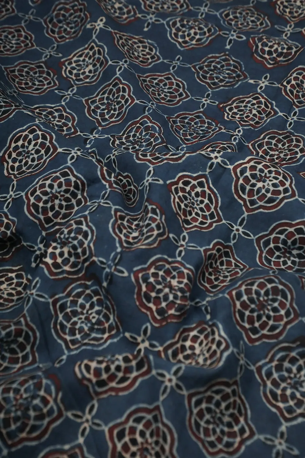 Indigo Block Printed Ajrak cotton Fabric - 0.95m