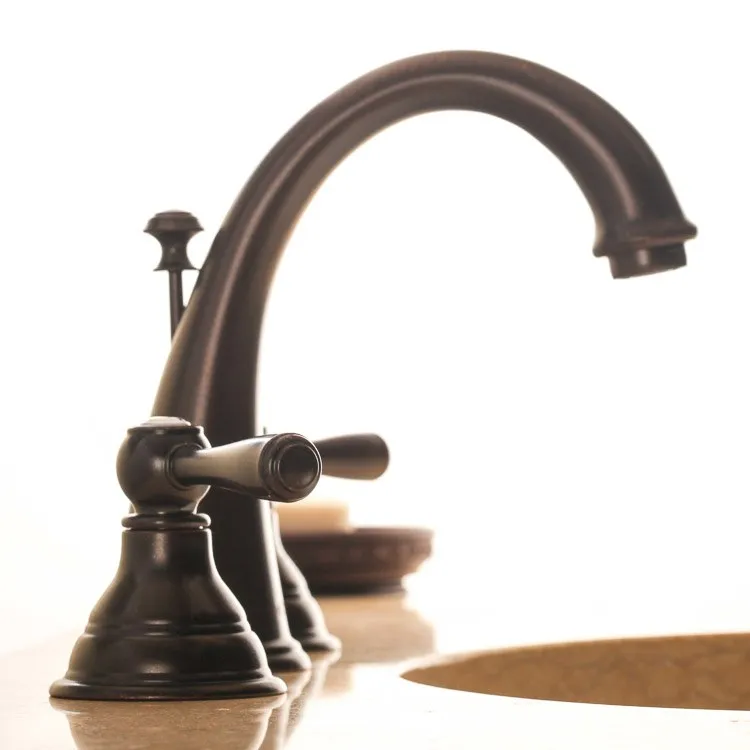 Kingsley Two Handle High-Arc Widespread Bathroom Faucet with Drain