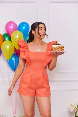 Let's Get The Party Started Ruffle Sleeve Romper - Orange