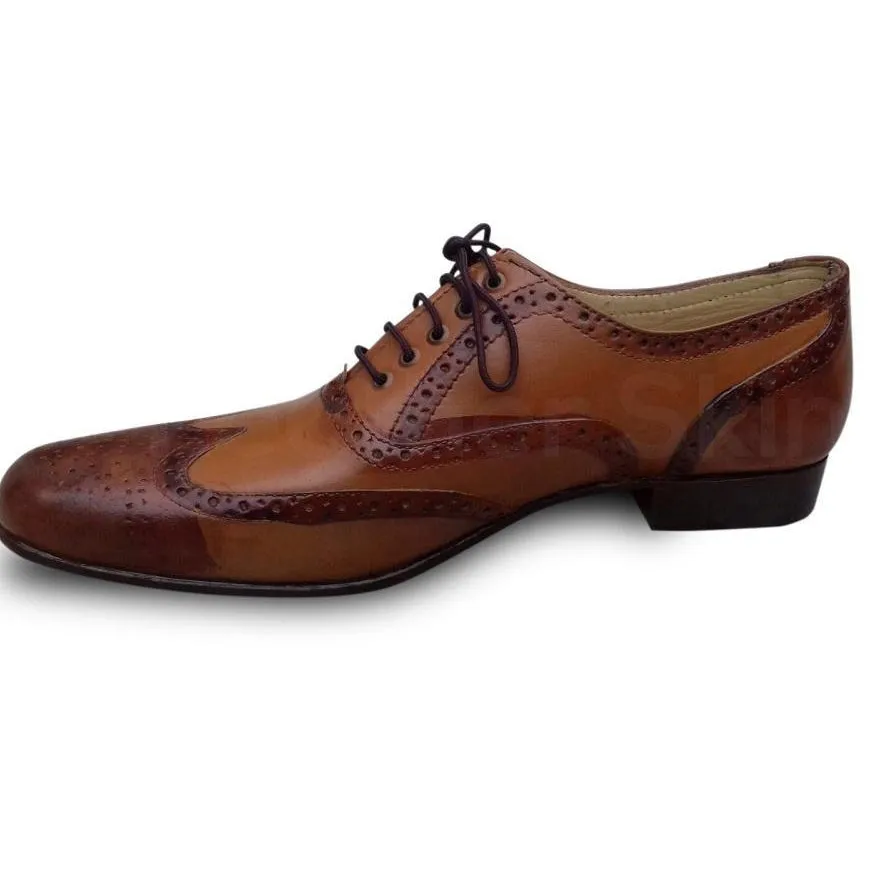 Men Brown Oxford Brogue Wingtip Genuine Leather Shoes