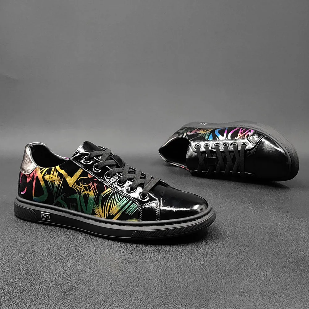 Men Stylish Fashion Print Leather Flat Casual Shoes