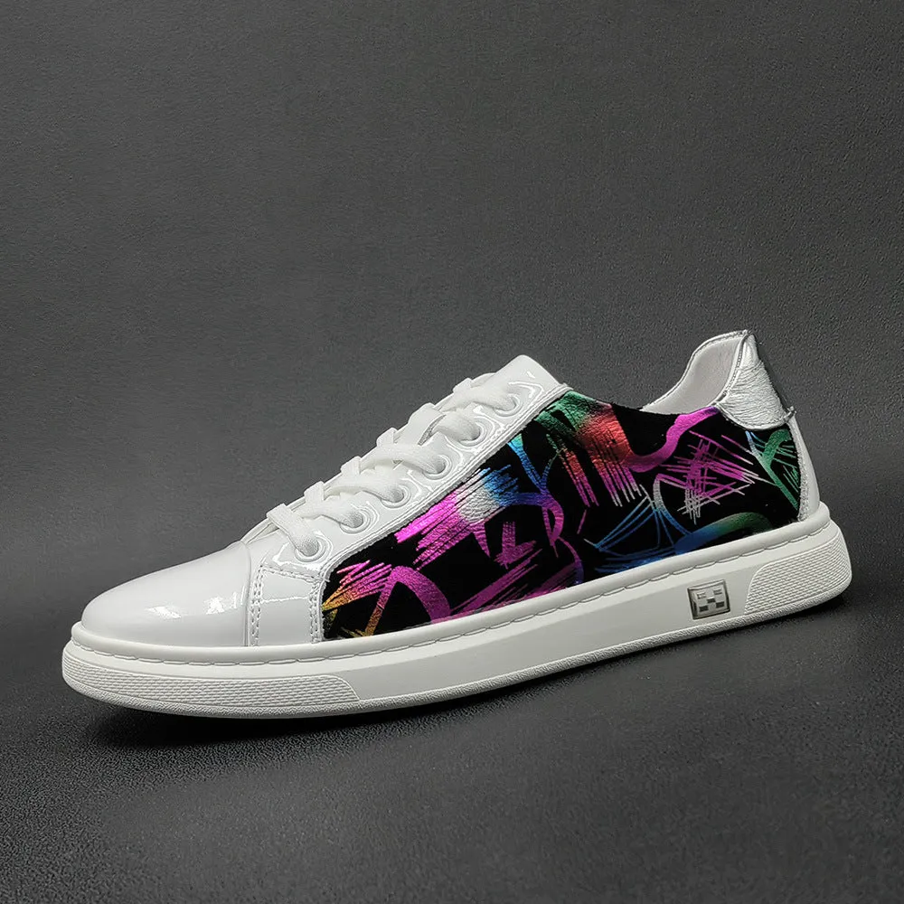 Men Stylish Fashion Print Leather Flat Casual Shoes