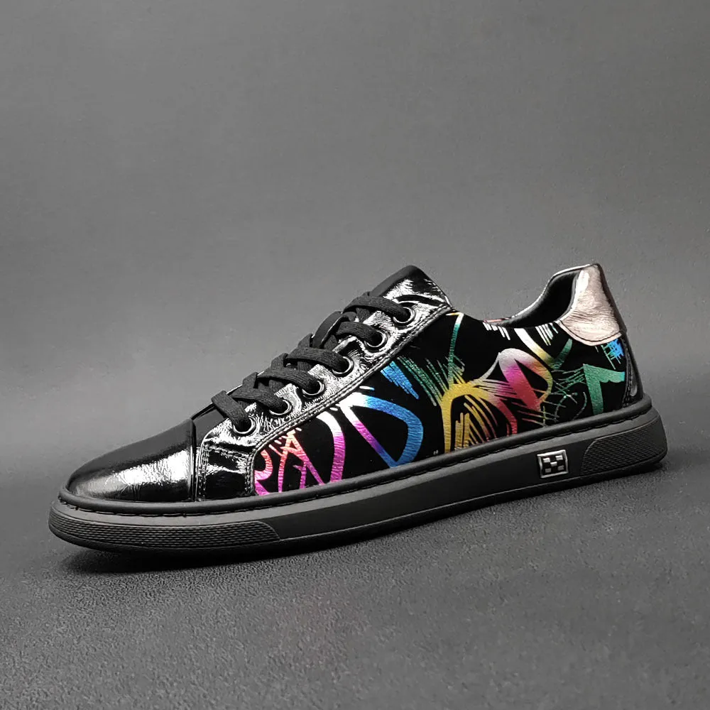 Men Stylish Fashion Print Leather Flat Casual Shoes