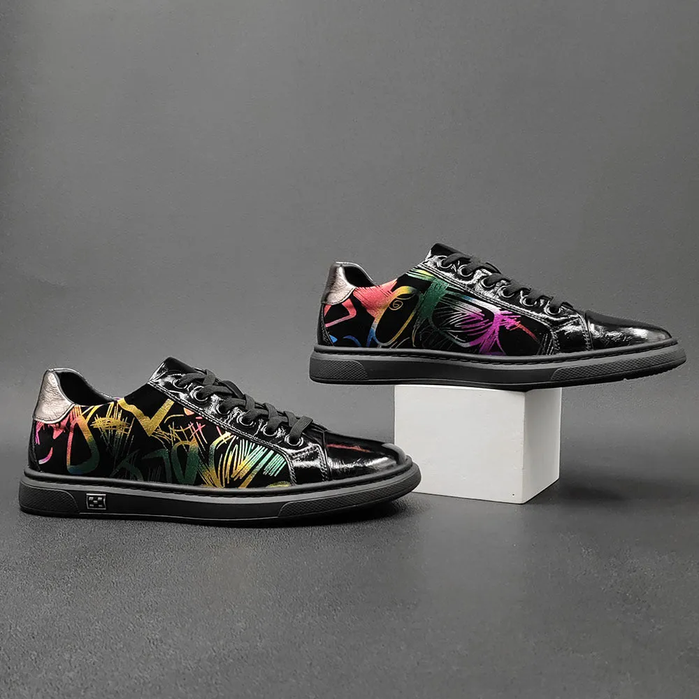 Men Stylish Fashion Print Leather Flat Casual Shoes