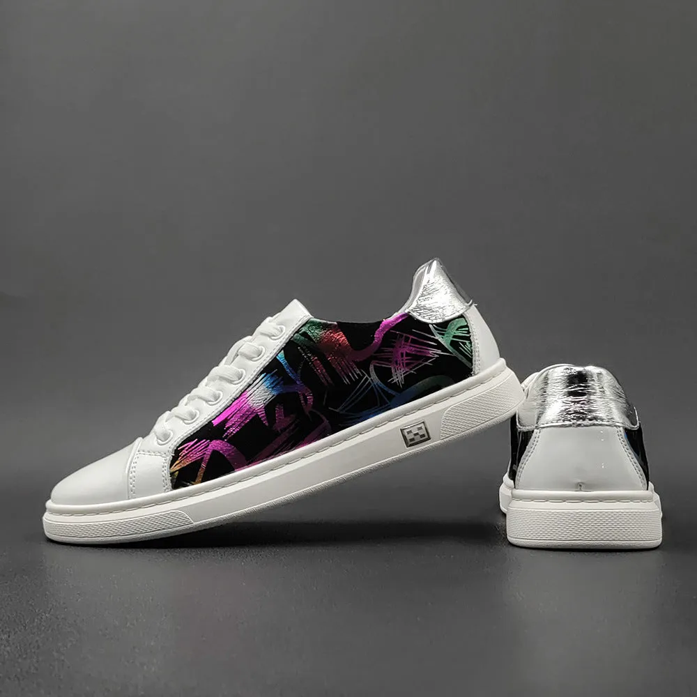 Men Stylish Fashion Print Leather Flat Casual Shoes