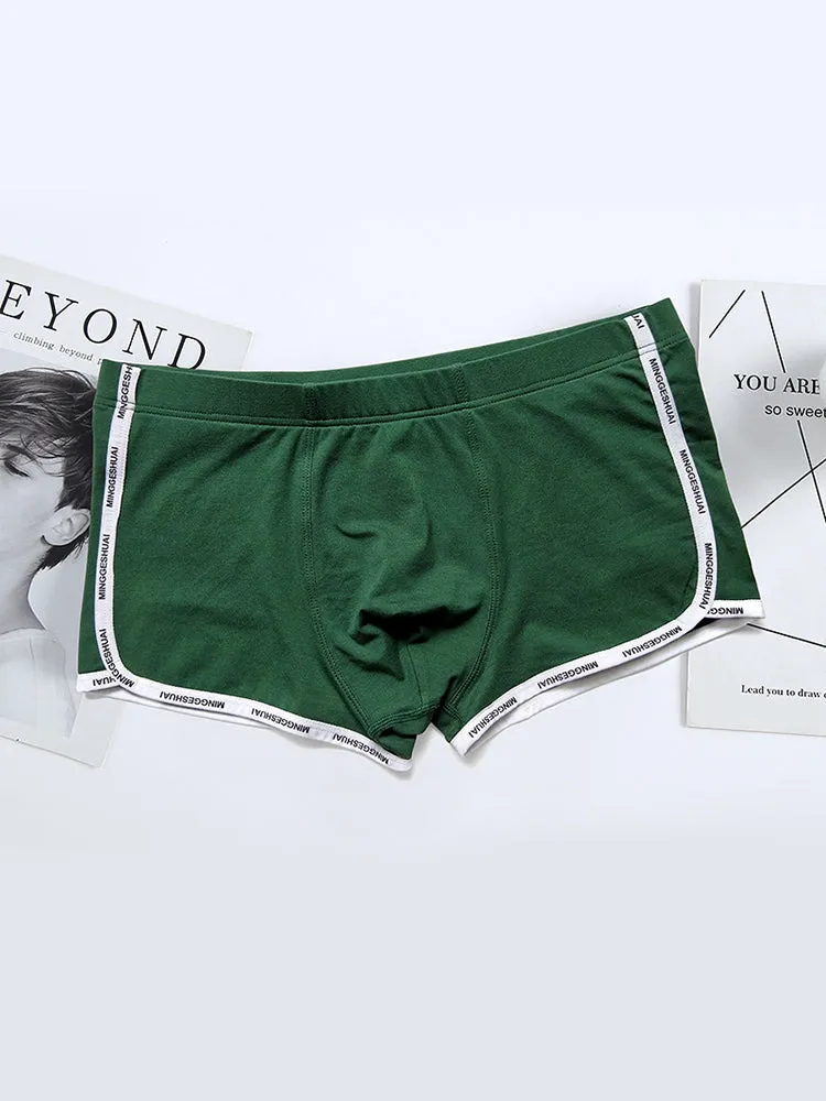 Mens Letter Trim Applique Cotton Trunks