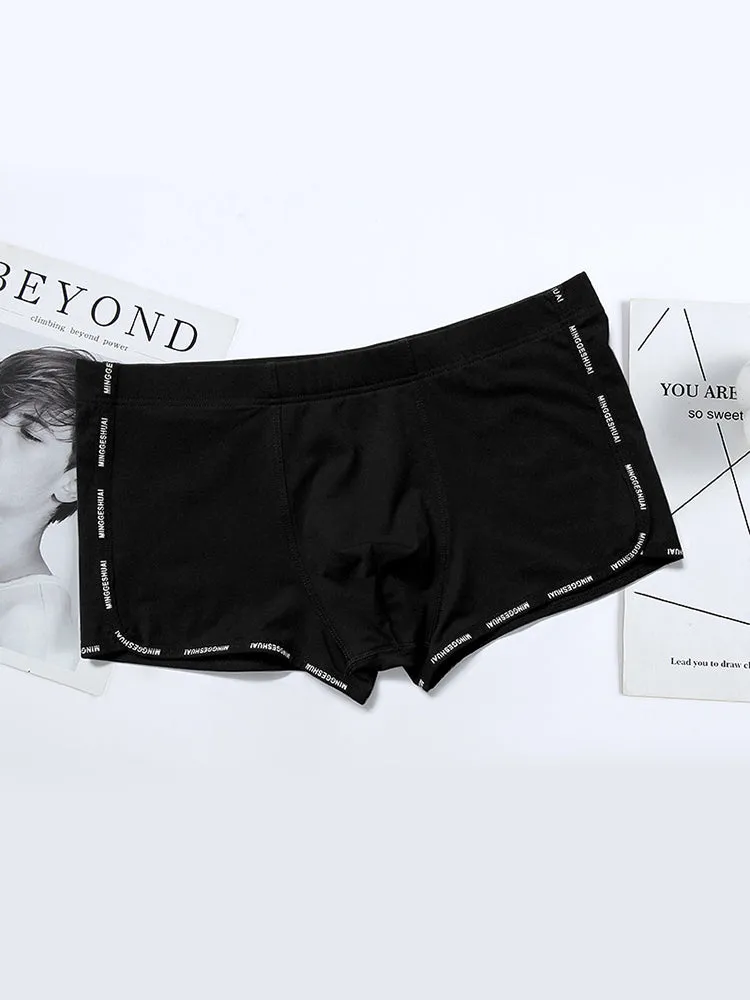 Mens Letter Trim Applique Cotton Trunks