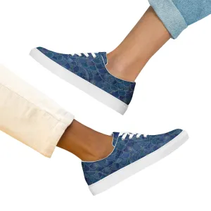 Mermaid Shoes: Women's Lace-Up Canvas Shoes with Blue Mermaid Scales Design