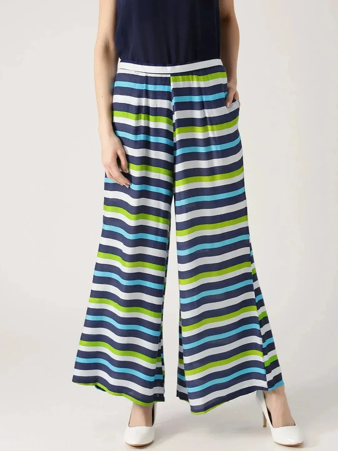 Multicoloured Striped Rayon Palazzos