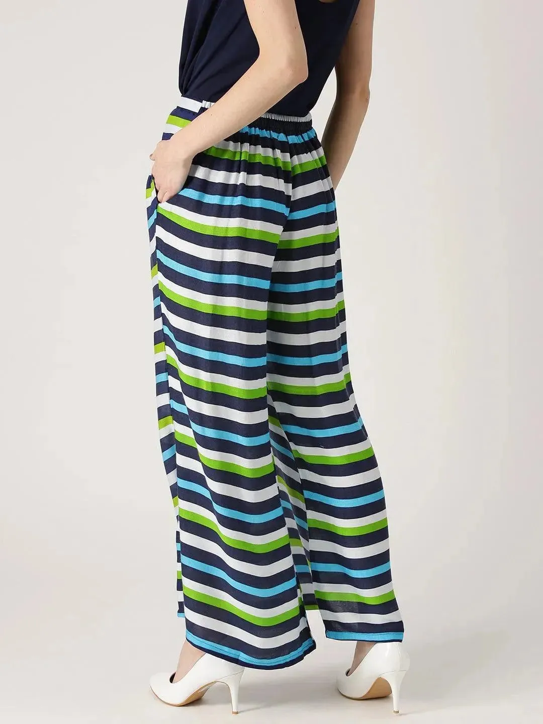 Multicoloured Striped Rayon Palazzos