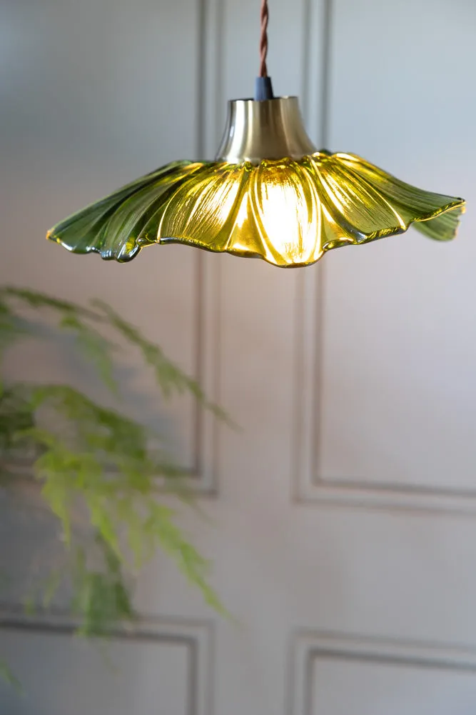 Olive Green Flower Glass Easyfit Ceiling Light Shade
