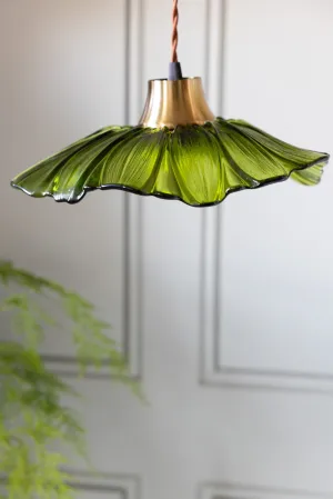 Olive Green Flower Glass Easyfit Ceiling Light Shade