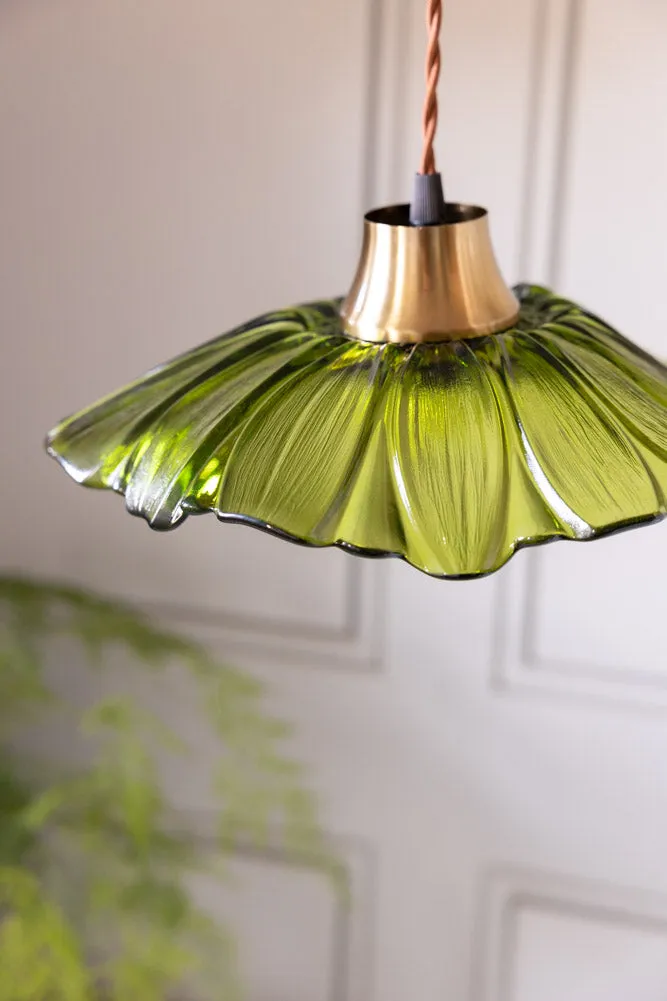 Olive Green Flower Glass Easyfit Ceiling Light Shade