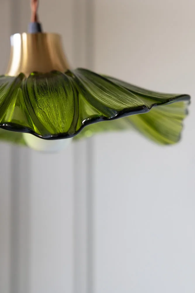 Olive Green Flower Glass Easyfit Ceiling Light Shade