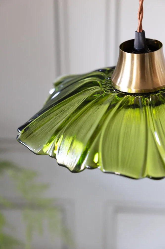 Olive Green Flower Glass Easyfit Ceiling Light Shade