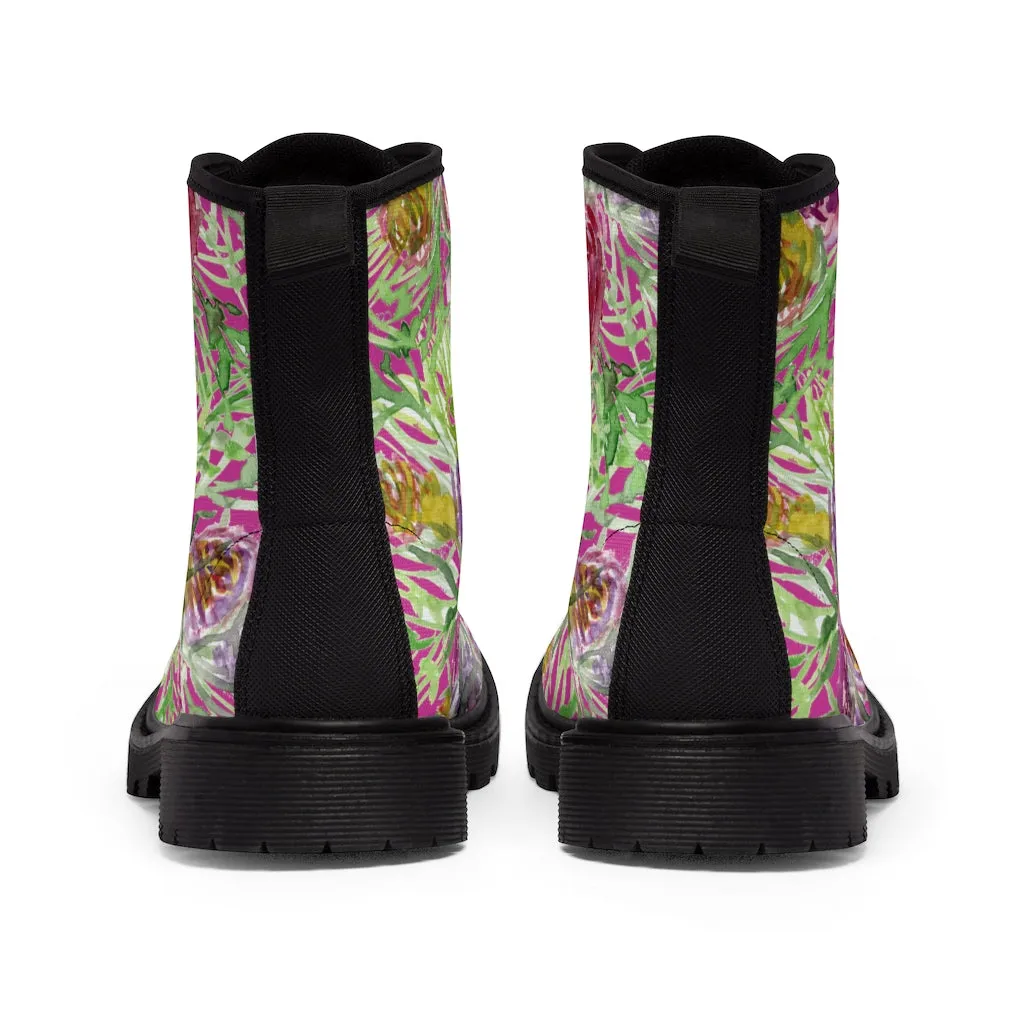 Pink Yellow Rose Women's Boots, Best Vintage Style Premium Quality Winter Boots For Ladies