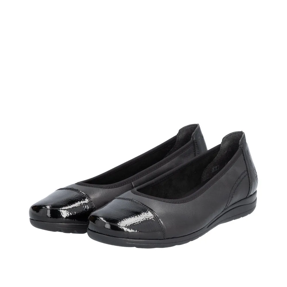 Rieker L9351-00 Ladies Black Leather Slip On Shoes