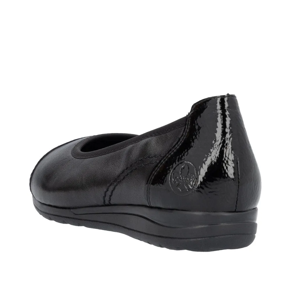 Rieker L9351-00 Ladies Black Leather Slip On Shoes